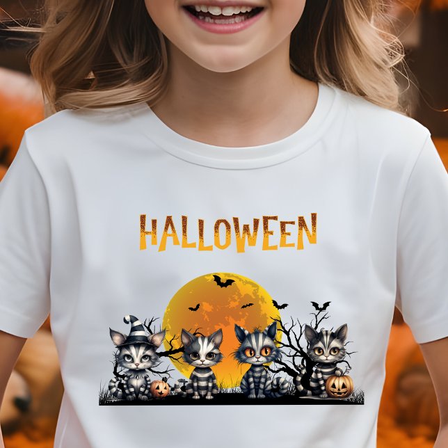 Adsible Spooky Måne Halloween Ghost Kittens T Shirt (Skapare uppladdad)