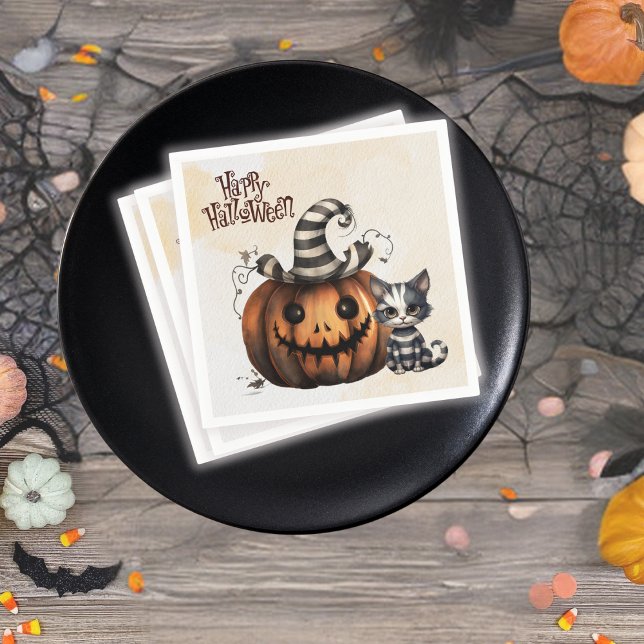 Adsible Spooky Stripe Halloween Kitten Pumpkin Pappersservett (Skapare uppladdad)