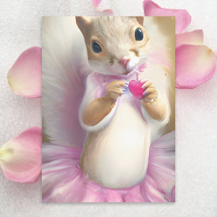 Adsible Squirrel Valentine Rosa Ballet Tutu Heart Helgkort