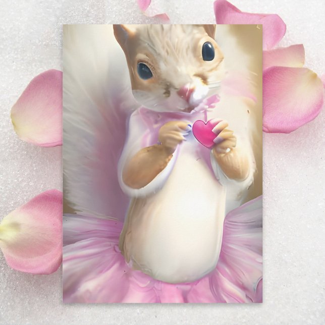 Adsible Squirrel Valentine Rosa Ballet Tutu Heart Helgkort (Skapare uppladdad)
