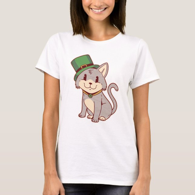 Adsible St. Patricks Cat T Shirt (Framsida)