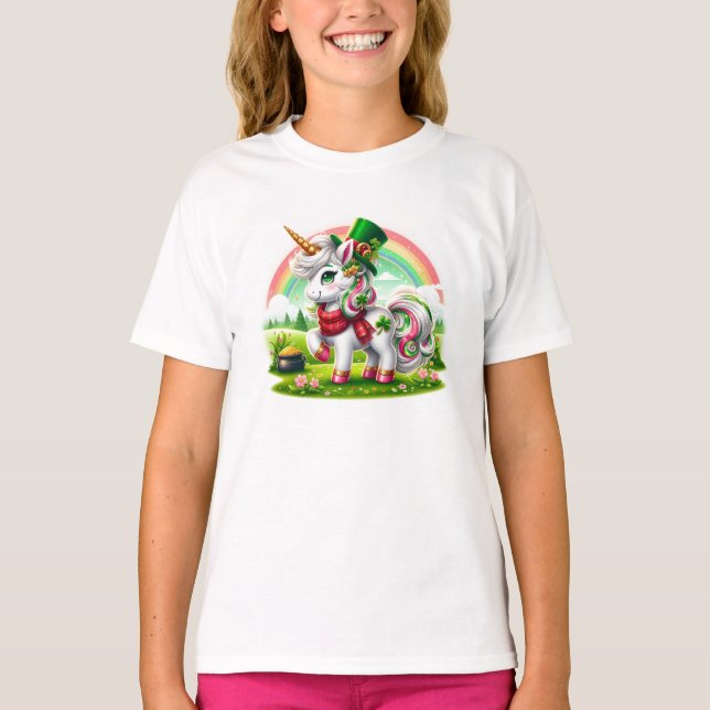 Adsible St. Patricks Day Unicorn T Shirt (Framsida)
