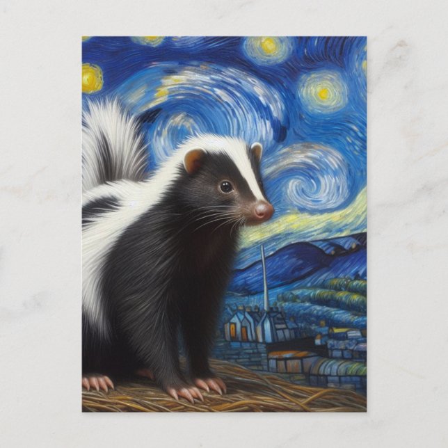 Adsible Starry Night Skunk Van Gogh Vykort (Framsida)