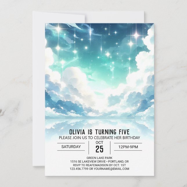 Adsible Stars Celestial Digital Birthday Inbjudningar (Framsida)