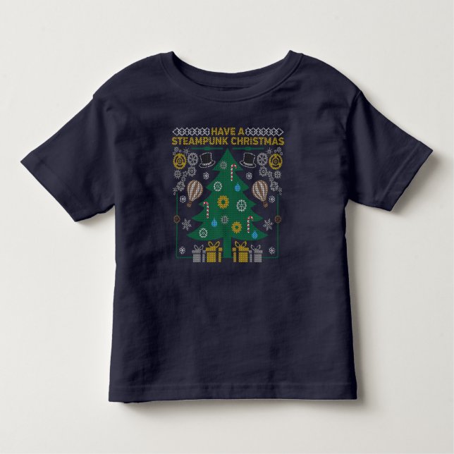 Adsible Steampunk Ugly jul Sweater T-Shirt (Framsida)