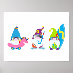 Adsible Summer Gnomes Funny Beach Poster