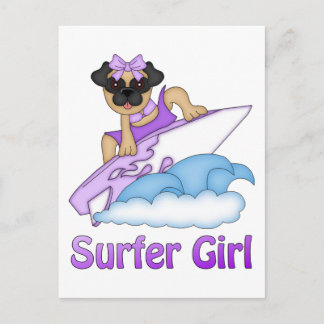 Adsible Surfer Girl Pug Gifts and Tees (Text) Vykort