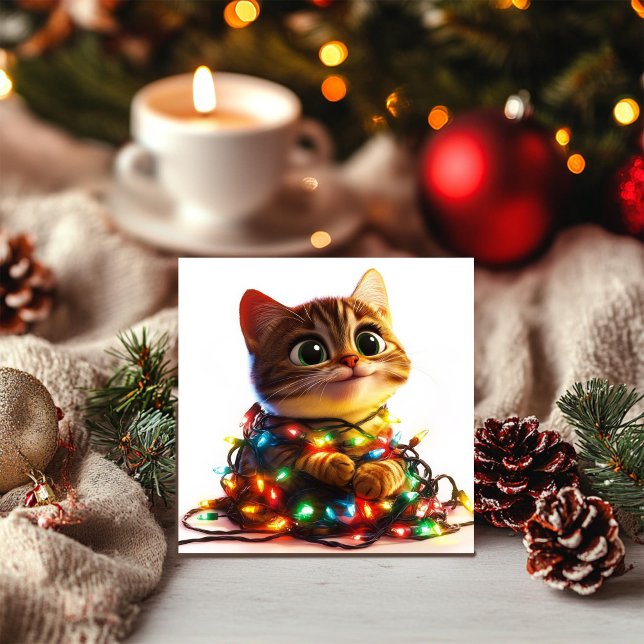 Adsible Tabby Kitten med Festive Glow Julkort (Skapare uppladdad)