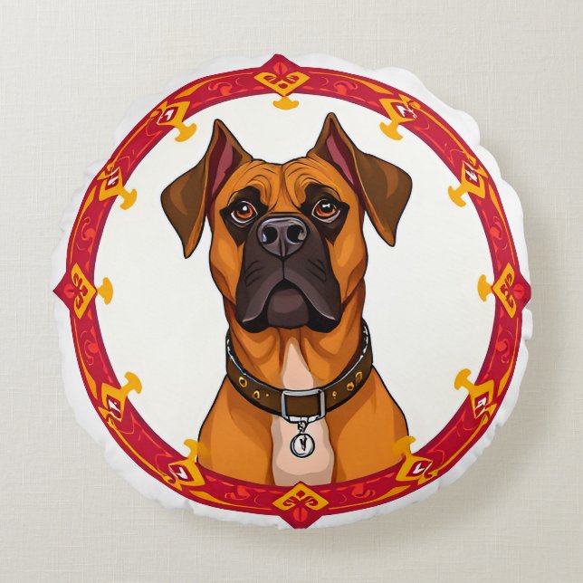 Adsible Tecknad hund Rund Kudde (Framsidan)