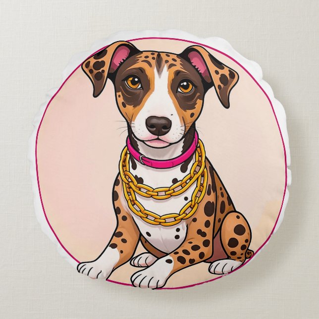 Adsible Tecknad Puppy Rund Kudde (Framsidan)