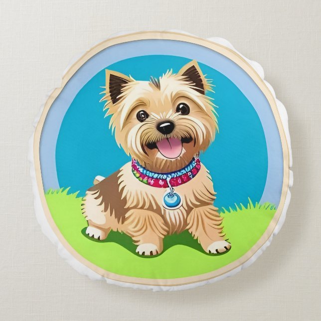 Adsible Tecknad Puppy Rund Kudde (Framsidan)