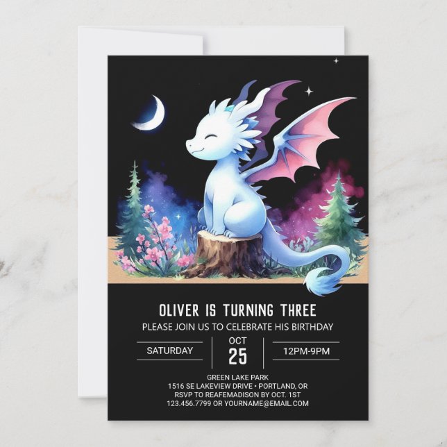 Adsible Template Dragon Birthday Inbjudningar (Framsida)