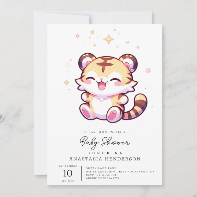 Adsible Tiger Baby Shower Inbjudningar (Framsida)