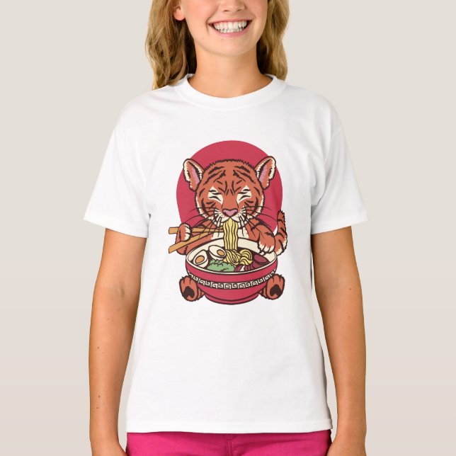 Adsible Tiger Eating Ramen T Shirt (Framsida)