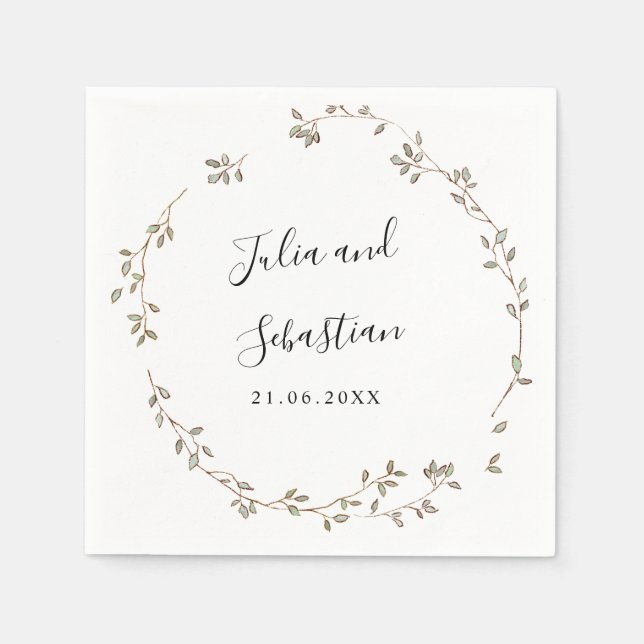 Adsible Tiny Grönt Löv bröllop monogram Pappersservett (Framsidan)