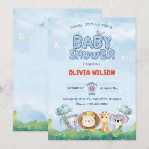 Adsible Tiny Toes & Jungle Safari Baby Shower Inbjudningar