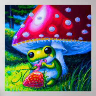 Adsible Träd Frog äter jordgubbsbär Poster