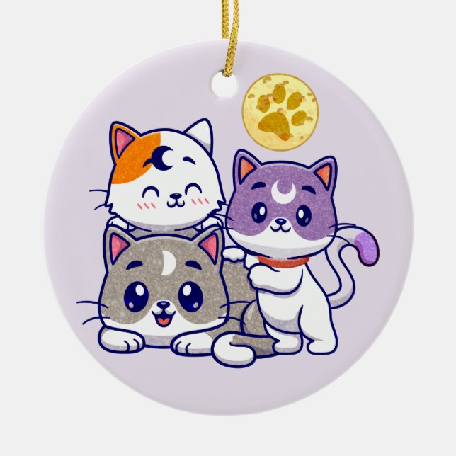 Adsible Trio - tre Cute Cats Julgransprydnad Keramik (Framsidan)