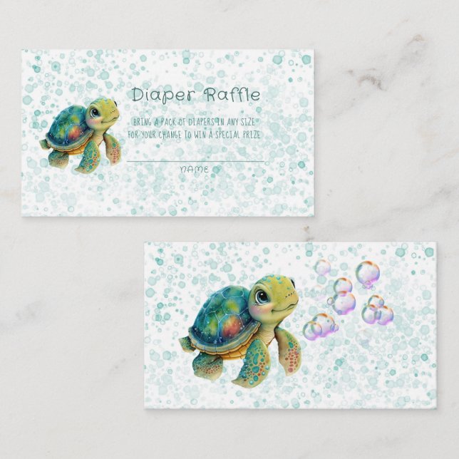 Adsible Turtle and Bubbles Diaper Raffle Visitkort (Fram/baksida)