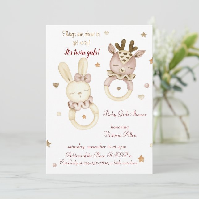 Adsible Twin Girls Baby Shower-inbjudan Inbjudningar (Stående Fram)