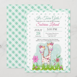 Adsible Twin Girls Giraffes Baby Shower Inbjudningar