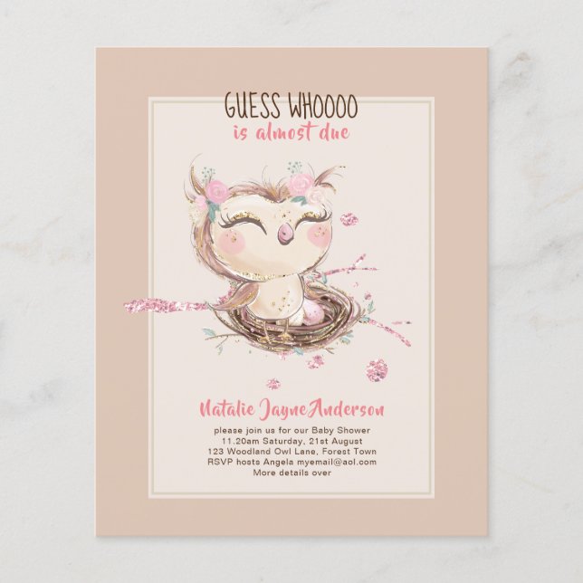 Adsible UGGLA Baby Shower Girls eller Boys Call Flygblad (Framsidan)