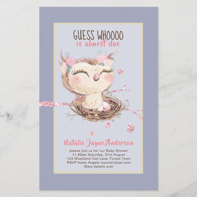Adsible UGGLA Baby Shower Girls eller Boys Call Flygblad (Framsidan)