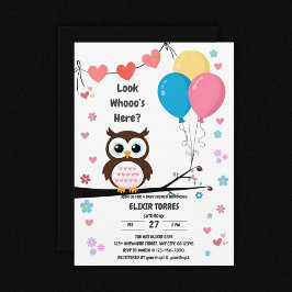 Adsible Uggla med Balloons & Hearts Baby Shower Inbjudningar