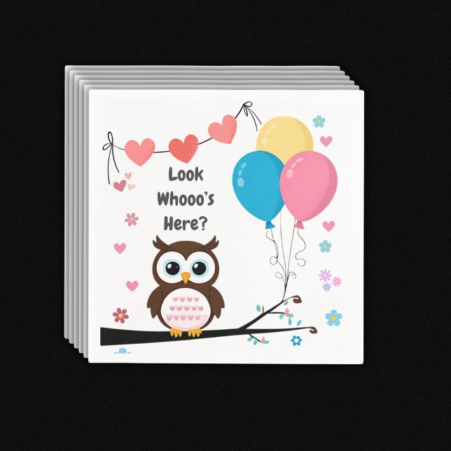 Adsible Uggla med Balloons & Hearts Baby Shower Pappersservett (Skapare uppladdad)