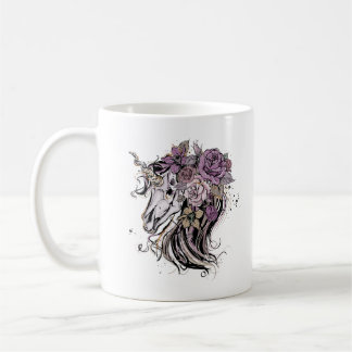 Adsible Unicorn Skull och Flowers Boho Kaffemugg