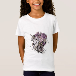 Adsible Unicorn Skull och Flowers Boho T Shirt