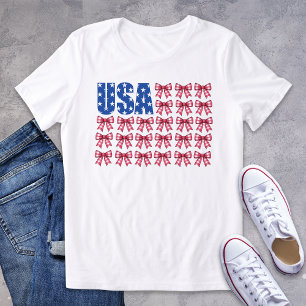 Adsible USA Gingham Coquette Bow Patriotic T Shirt