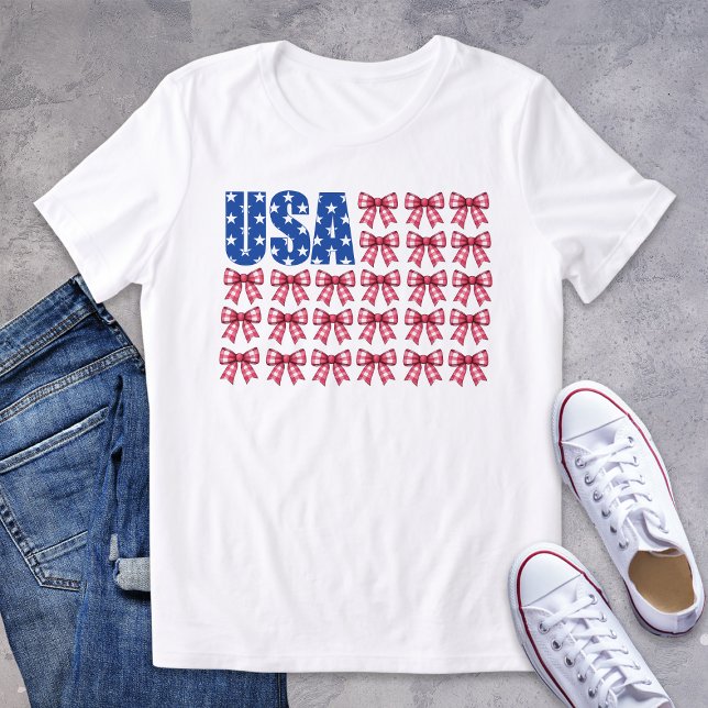 Adsible USA Gingham Coquette Bow Patriotic T Shirt (Skapare uppladdad)