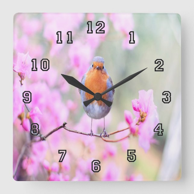 Adsible Vår Bird Fyrkantig Klocka (Framsida)