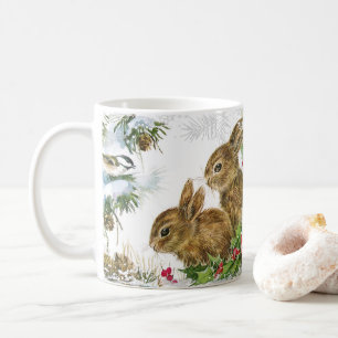 Adsible Vintage jul Snö Bunny och Holly Kaffemugg
