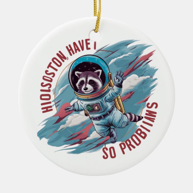 Adsible vintage raccoon astronaut julgransprydnad keramik (Framsidan)
