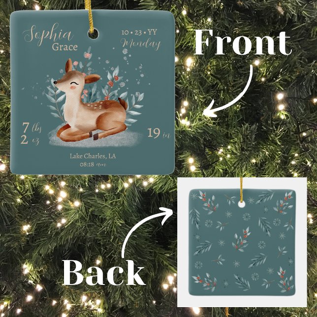 Adsible Watercolor Baby Birth Stats Julgransprydnad Keramik (Skapare uppladdad)