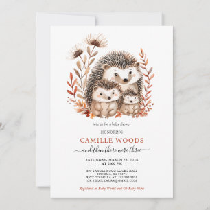 Adsible Watercolor Baby Shower Hedgehog Family Inbjudningar