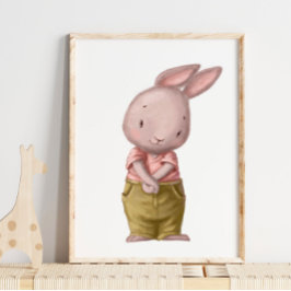 Adsible Watercolor Cute Boy Bunny | Utskrift av vä Poster