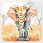 Adsible Watercolor Elephant Underlägg Papper Kvadrat<br><div class="desc">En vattenfärgsillustration av en elefant som går genom Savanna.</div>