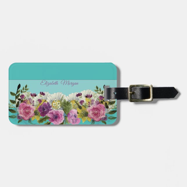 Adsible Watercolor Flowers Bagagebricka (Horisontell Framsida)