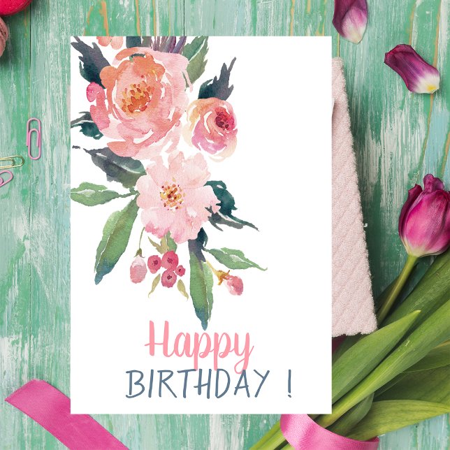 Adsible Watercolor Flowers Birthday Kort (Skapare uppladdad)