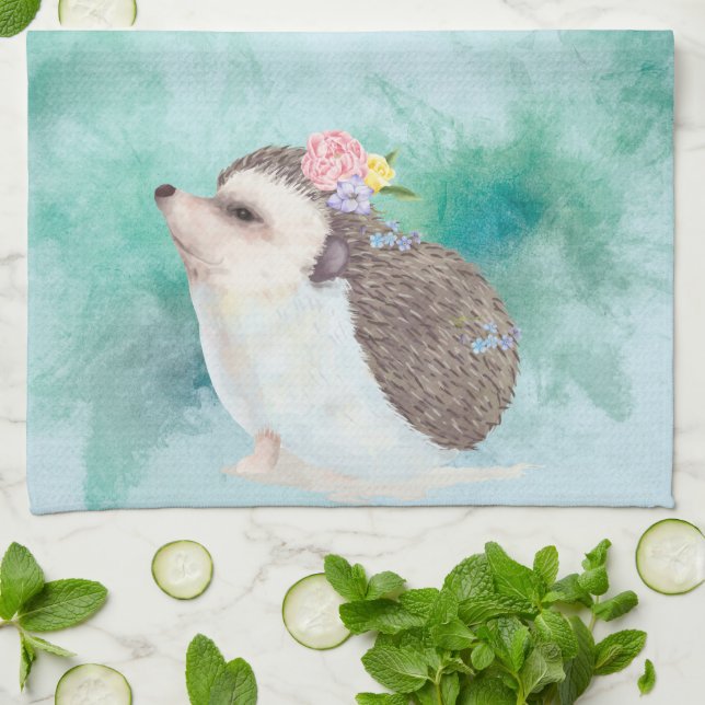 Adsible Watercolor Hedgehog Kökshandduk (Vikta)