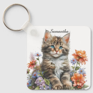 Adsible Watercolor Maine Coon Kitten Nyckelring