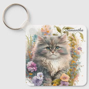 Adsible Watercolor Persian Kitten Nyckelring