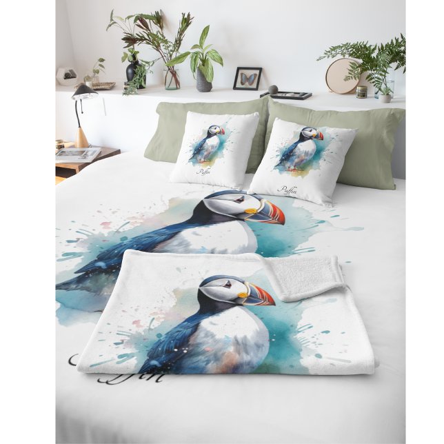 Adsible Watercolor Puffin, anpassningsbar Fleecefilt (Skapare uppladdad)