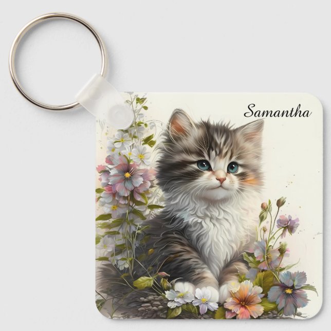 Adsible Watercolor Ragamuffin Kitten Nyckelring (Framsida)