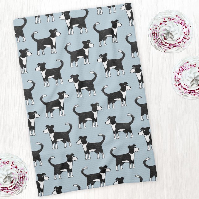 Adsible Welsh Gräns Collie Sheep Hund Mönster Kökshandduk (Welsh Border Collie Sheepdog pattern art kitchen tea towel)
