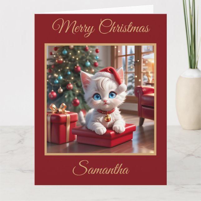 Adsible White Kitten med Julklapp Kort (Framsida)