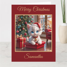 Adsible White Kitten med Julklapp Kort